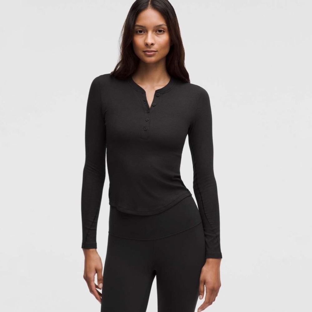 Lululemon | Hold Tight Long Sleeve Henley Black Ribbed Shirt